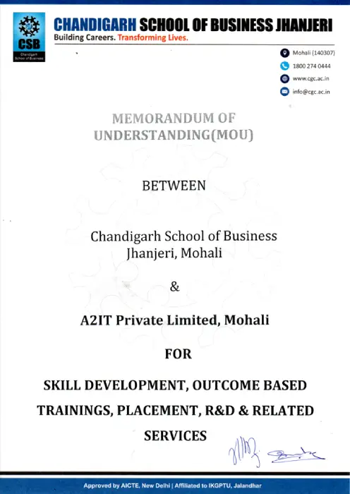 A2it Mou Chandigarh school of business